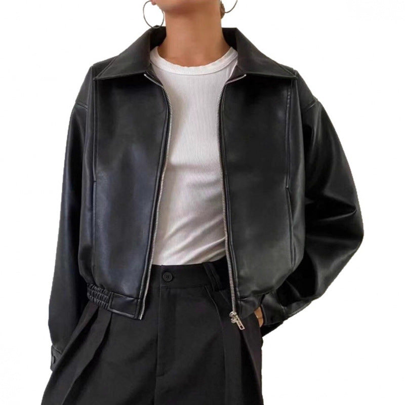Damen Oversized Lederjacke im Bomberstil mit elastischem Saum Nord Taschen