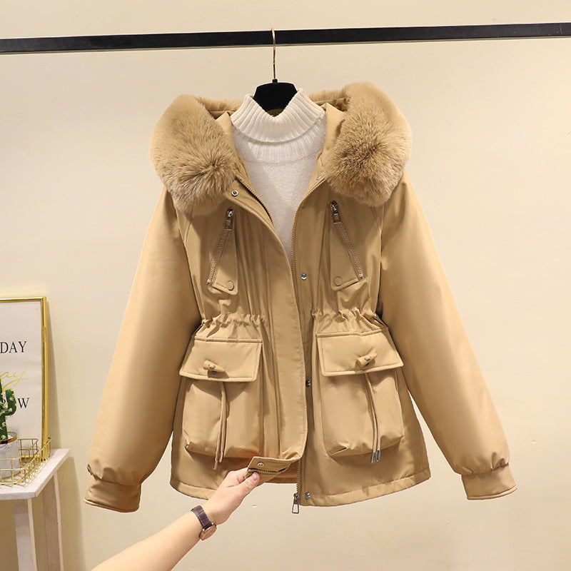 Damen nan Thermo-Parka mit Kapuze, voluminösem Kunstpelzkragen, Tunnelzugtaillierung und Multifunktions-Taschen Nord Taschen