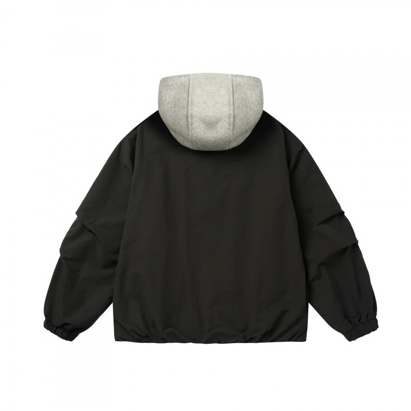 Unisex Oversize Kapuzenjacke im Layering-Look mit kontrastierter Kapuze, Druckknopfleiste und elastischem Saum Nord Taschen
