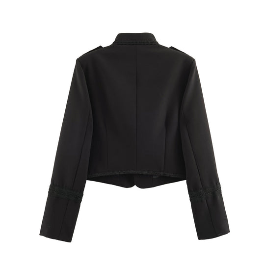 Damen Kurzblouson im Militärstil mit Mandarinkragen, Zierknoten und Epauletten Nord Taschen