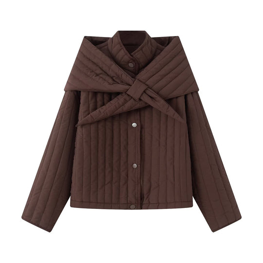 Damen Steppjacke mit übergroßem Wickelkragen und Druckknopf-Leiste Nord Taschen