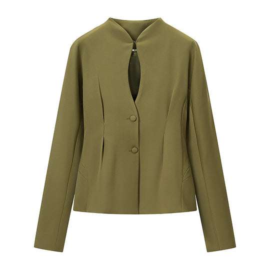 Damen Taillierte kragenlose Blazerjacke mit verdeckter Knopfleiste und figurnahen Abnähern Nord Taschen