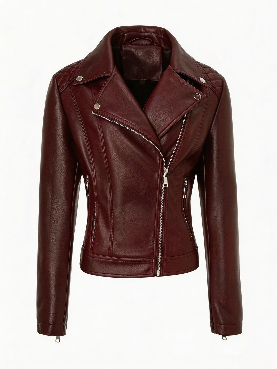 Damen Taillierte Biker-Lederjacke mit Stepp-Schultern Nord Taschen