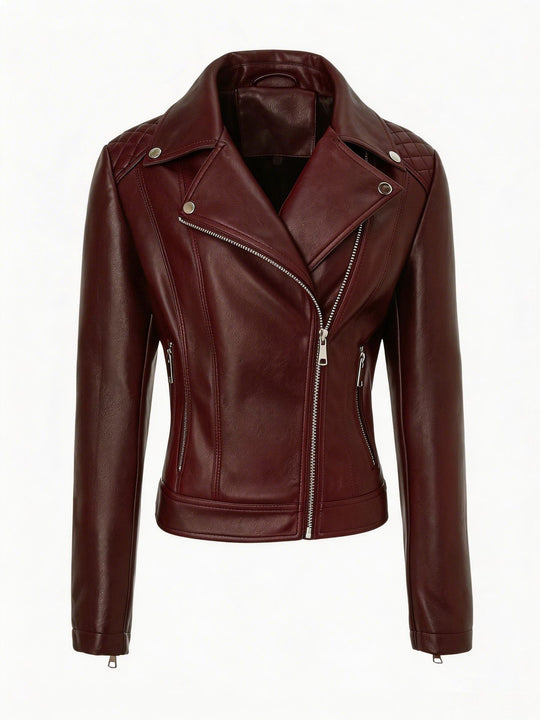 Damen Taillierte Biker-Lederjacke mit Stepp-Schultern Nord Taschen