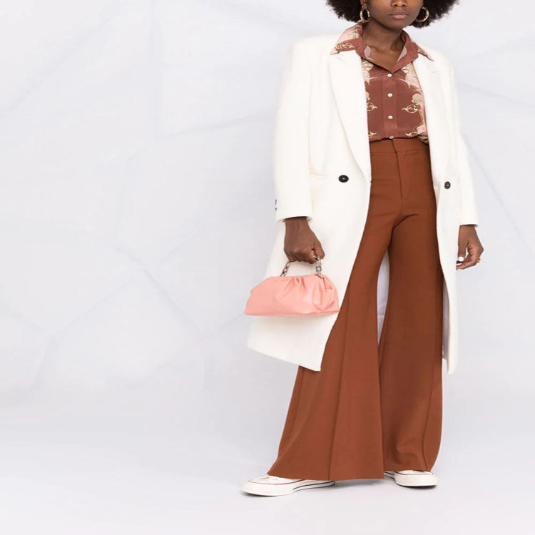 Damen Hochtaillierte fließende Palazzo‑Hose mit weitem Bein und elegantem Fall Nord Taschen