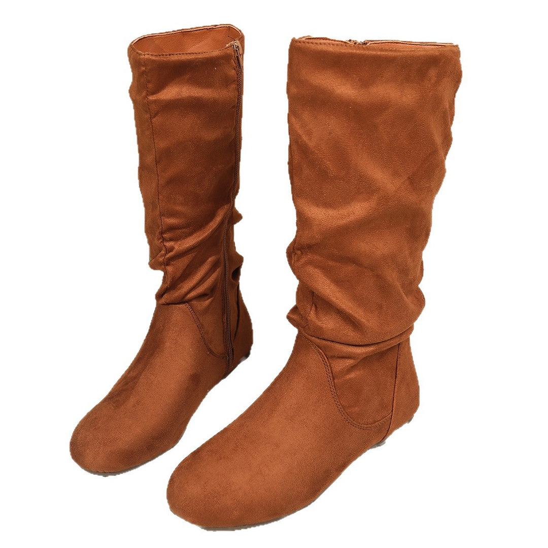 Damen Kniehohe Slouch-Stiefel aus Veloursimitat mit Innenseiten-Reißverschluss und flacher Komfortsohle Nord Taschen
