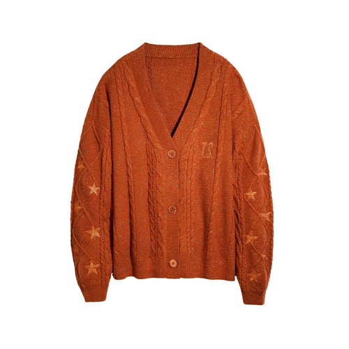 Damen Strickcardigan mit Zopfstrick, Stern‑Stickerei und Glanzfäden Nord Taschen