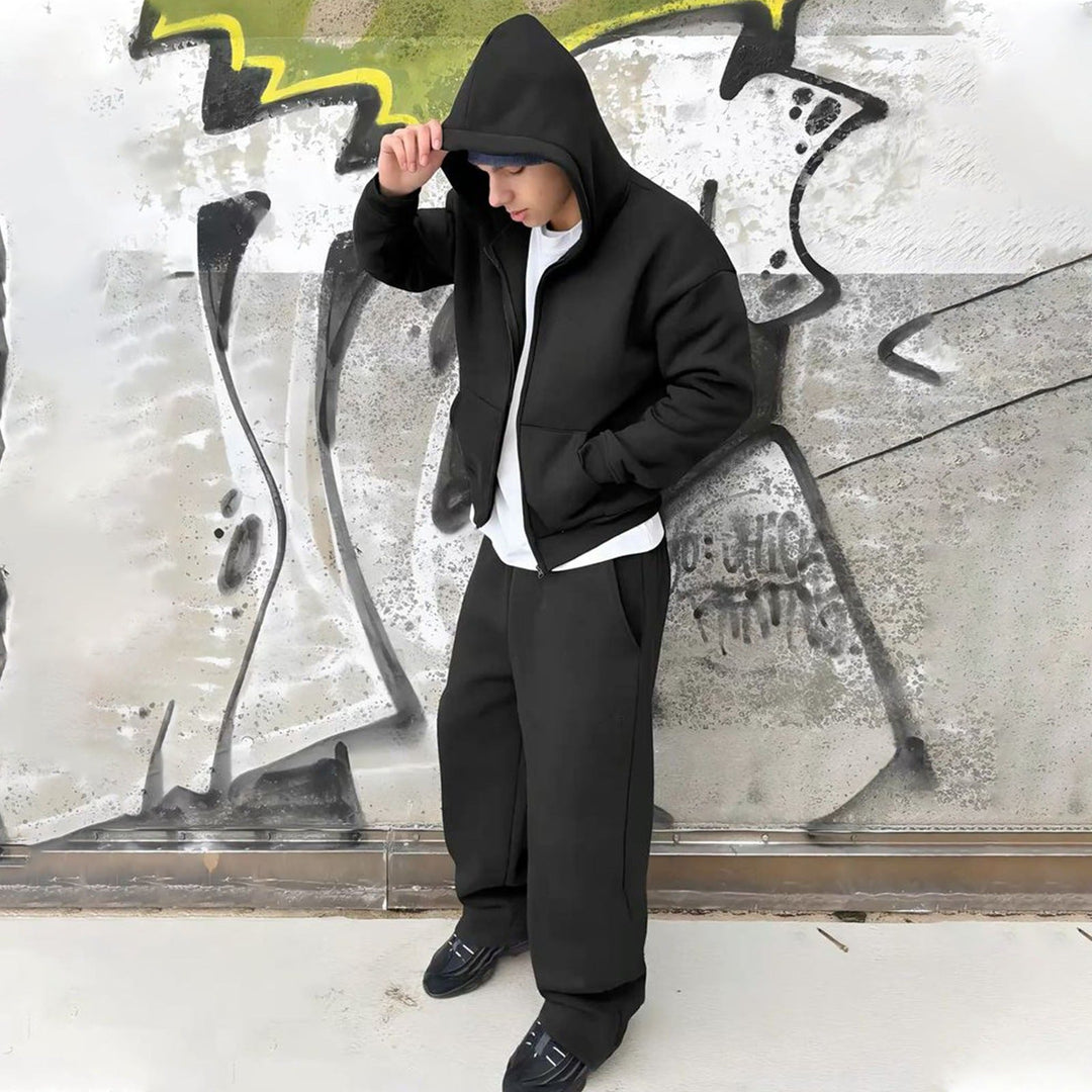 Herren nan Oversize Zip-Hoodie und Relaxed Sweatpants Set Nord Taschen