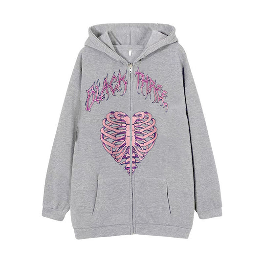 Damen nan Kapuzenjacke mit durchgehendem Reißverschluss und Rippenherz-Print Nord Taschen