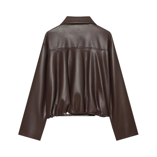Damen Kurzer Kunstleder-Blouson mit doppelreihiger Knopfleiste und kastiger Silhouette Nord Taschen