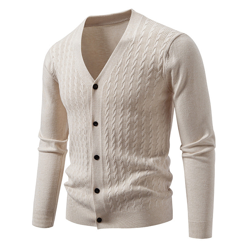 Herren Feinstrick-Cardigan mit Zopfmuster, V‑Ausschnitt und Knopfleiste Nord Taschen