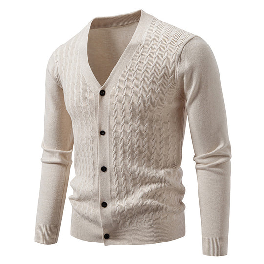Herren Feinstrick-Cardigan mit Zopfmuster, V‑Ausschnitt und Knopfleiste Nord Taschen
