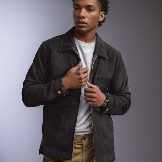 Herren Velourslederjacke mit Stehkragen und Brusttasche Nord Taschen