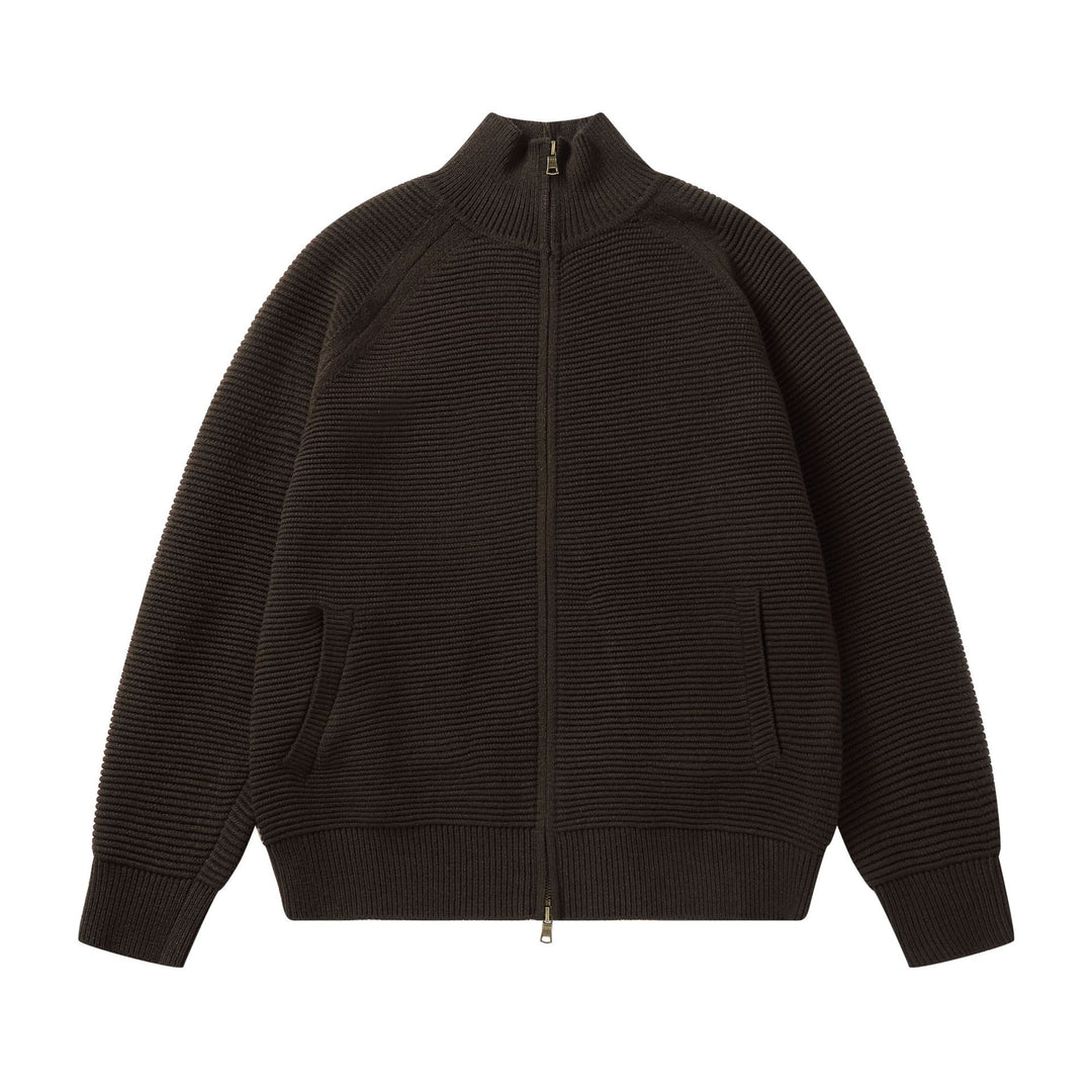 Herren Grobstrick Stehkragen-Strickjacke mit durchgehendem Reißverschluss Nord Taschen