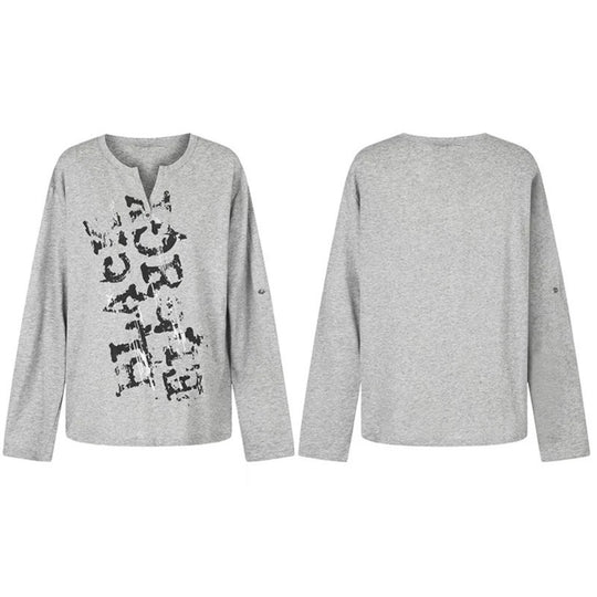 Damen Langarmshirt mit Notch-Ausschnitt und Vintage-Print Nord Taschen