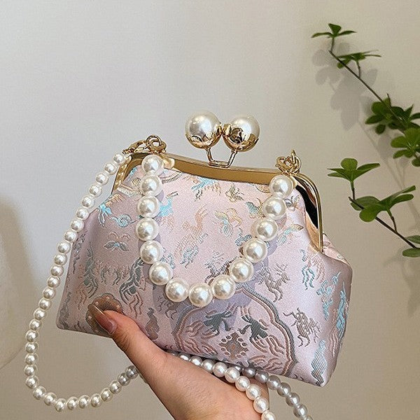 Damen elegante Umhängetasche mit luxuriösem Perlenriemen Nord Taschen