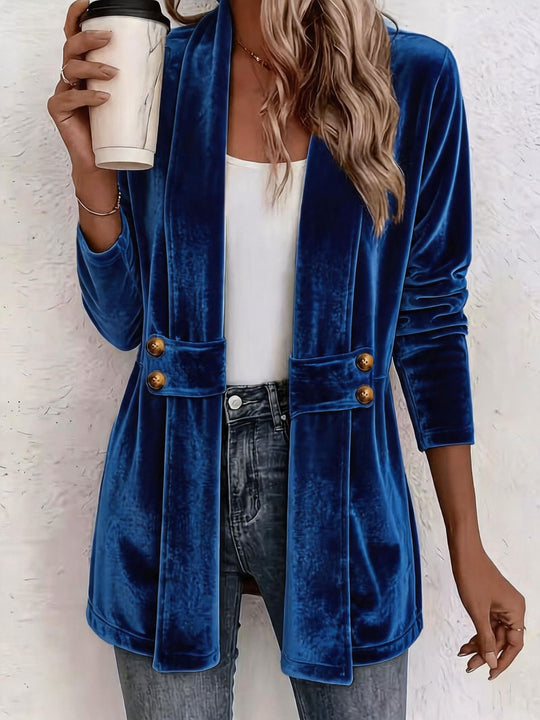 Damen Samt-Longblazer mit Schalkragen und Zierknopfleiste Nord Taschen