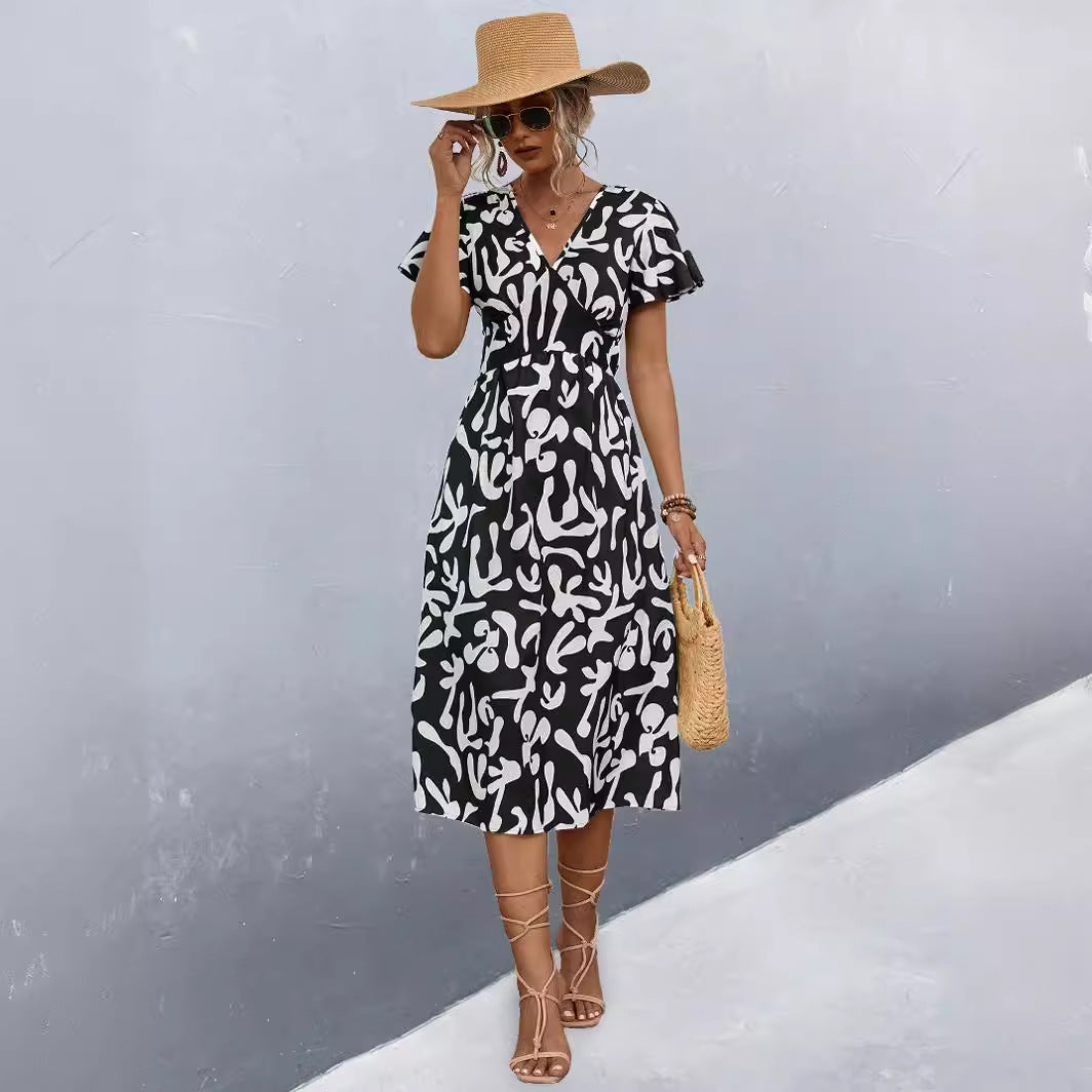 Damen Wickelkleid mit floralem Muster und eleganter Raffung
