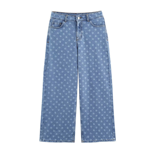 Damen Weite Cropped-Jeans mit hohem Bund und gepunktetem Denim Nord Taschen
