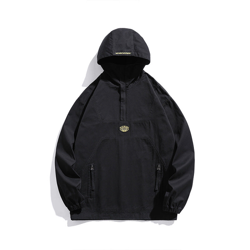 Herren Kapuzen-Anorak Pulloverjacke im Oversize-Utility-Stil Nord Taschen