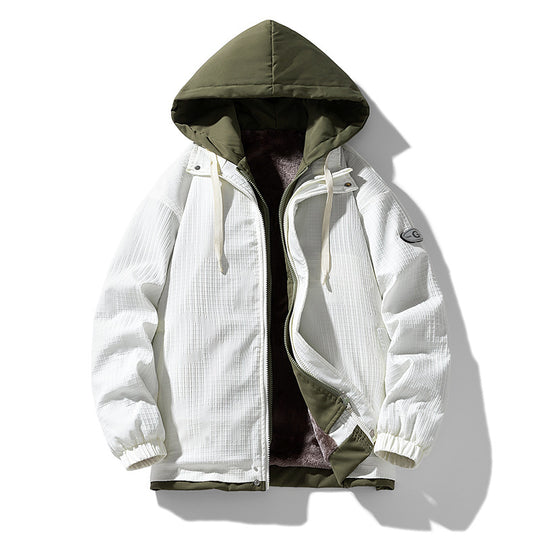 Herren Gefütterte Kapuzenjacke mit grafischem Print, Teddy-Innenfutter und winddichter Außenhülle Nord Taschen