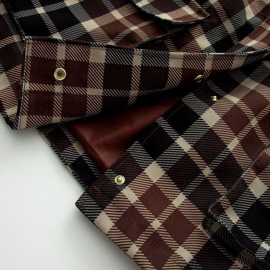 Damen Kariertes Overshirt‑Mantel mit Kunstlederkragen und Taillen‑Tunnelzug Nord Taschen