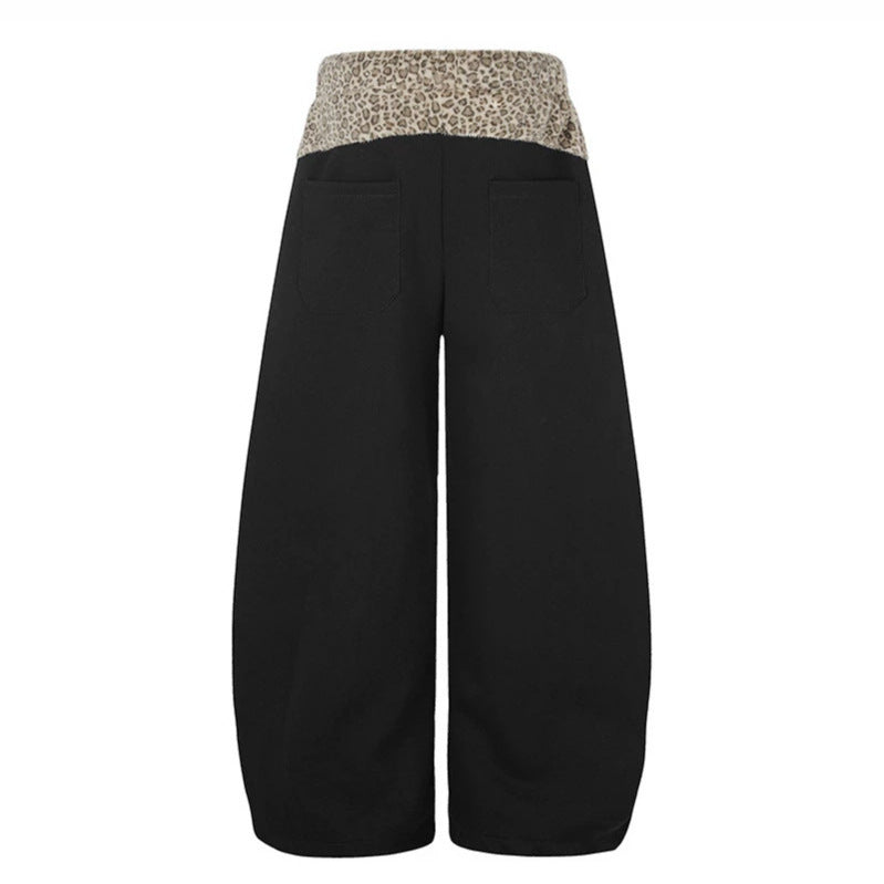 Damen Extraweite Palazzo-Loungehose mit hohem Komfortbund, Leoprint-Bund und dekorativer Stern-Ziffer-Applikation Nord Taschen