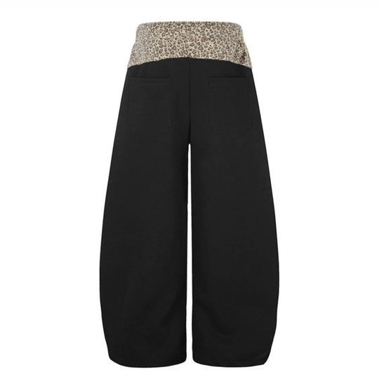 Damen Extraweite Palazzo-Loungehose mit hohem Komfortbund, Leoprint-Bund und dekorativer Stern-Ziffer-Applikation Nord Taschen