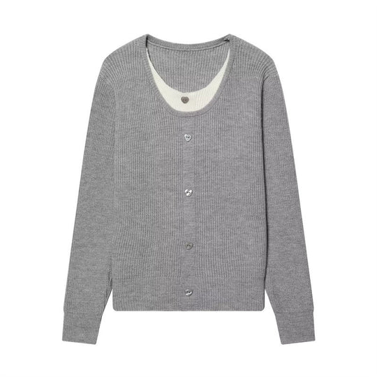 Damen Feinstrick-Cardigan mit integrierter Unterziehblende und Herzknopfleiste Nord Taschen