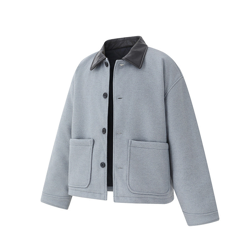 Unisex Kurzblouson im minimalistischen Workwear‑Look aus Wollmix mit Lederoptikkragen Nord Taschen
