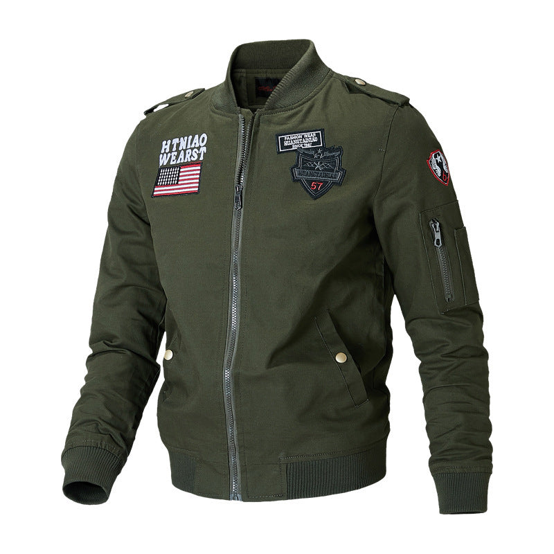 Herren  militärisch inspirierte Bomberjacke mit Abzeichen, Ärmeltasche, Schulterpatten und geripptem Saum Nord Taschen