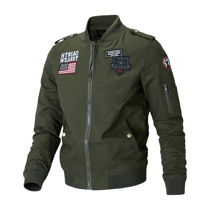 Herren  militärisch inspirierte Bomberjacke mit Abzeichen, Ärmeltasche, Schulterpatten und geripptem Saum Nord Taschen