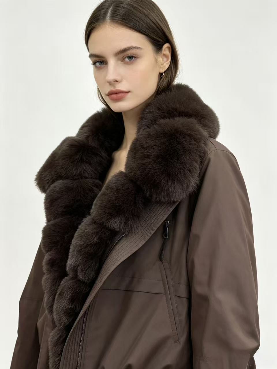 Damen nan taillierte Parka-Bomberjacke mit voluminösem Webpelzkragen und windabweisender Außenhülle Nord Taschen