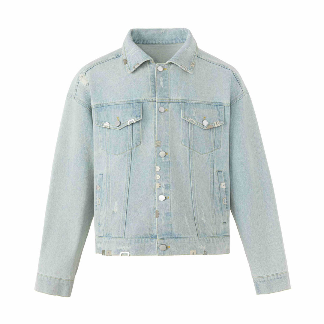 Unisex Kastig geschnittene Jeansjacke mit Logo‑Nieten und Vintage‑Washed‑Effekt Nord Taschen