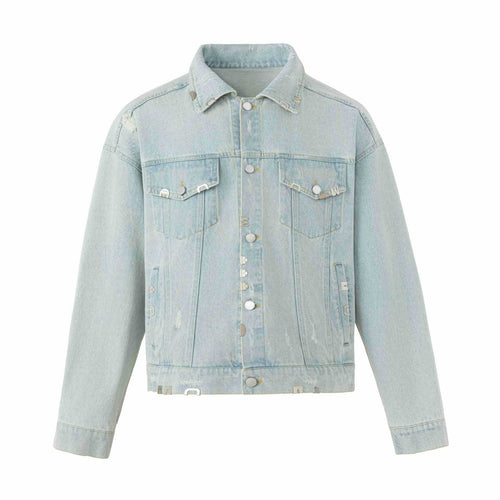 Unisex Kastig geschnittene Jeansjacke mit Logo‑Nieten und Vintage‑Washed‑Effekt Nord Taschen