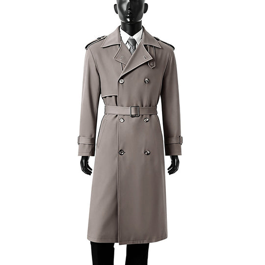Herren Zeitloser Doppelreihiger Trenchcoat mit Taillengürtel, Schulterklappen und Manschettenriemen Nord Taschen