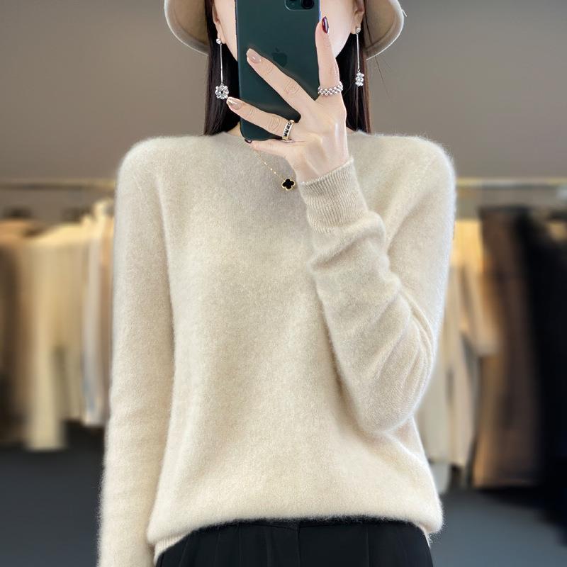 Damen Lockerer Feinstrick-Pullover mit Rundhalsausschnitt und flauschiger Angora-Optik Nord Taschen
