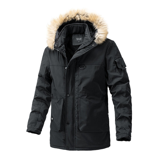 Herren Wärmegefütterte Parka-Jacke mit Kapuze und Teddyfutter Nord Taschen