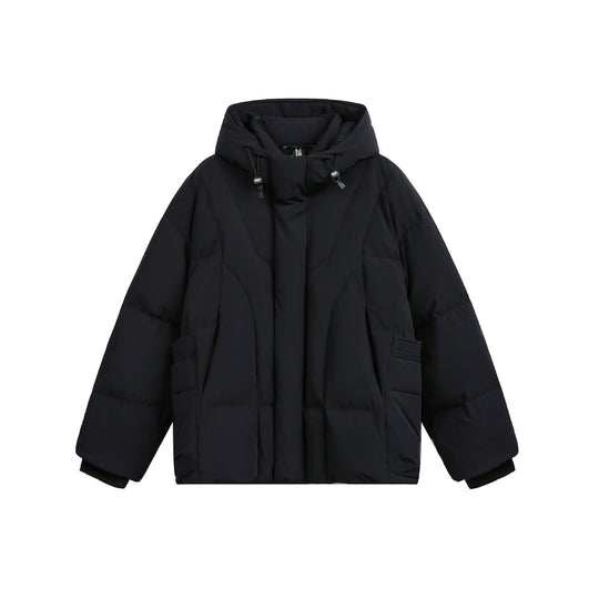 Damen weit geschnittener Steppparka mit hohem Kragen, Kapuze und Cargo-Taschen Nord Taschen