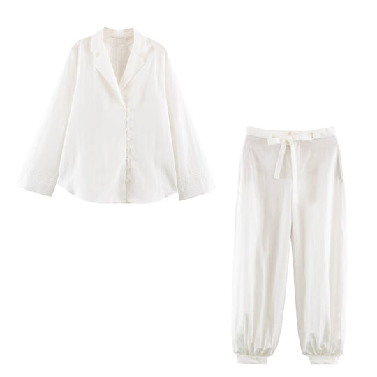 Damen Satin-Lounge-Zweiteiler mit Reversbluse und Highwaist-Joggerhose Nord Taschen