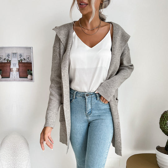 Damen Lässiger Strickmantel Nord Taschen