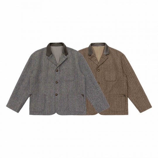 Herren Schurwollmix-Workerblazer mit kontrastierendem Lederkragen und aufgesetzten Taschen Nord Taschen