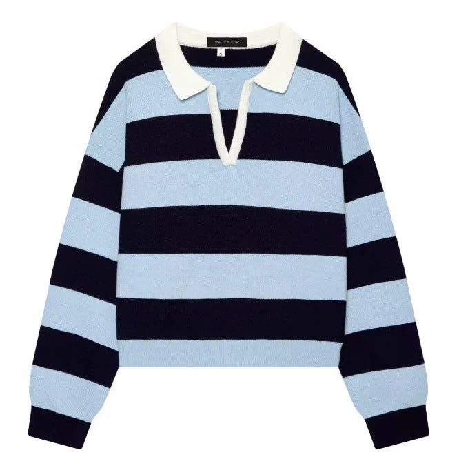 Damen Cropped Rugby-Strickpullover mit Kentkragen und V‑Ausschnitt Nord Taschen