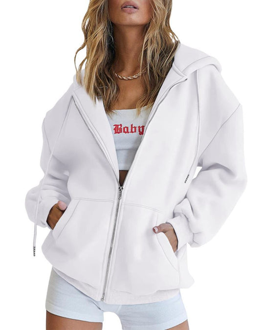 Damen Fleece-Zipjacke im Oversize-Stil mit Kapuze, Kängurutaschen und elastischem Saum Nord Taschen