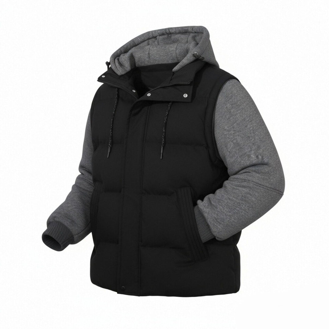 Herren Gepolsterte Hybrid-Kapuzenweste mit Sweatärmeln und Steppkörper Nord Taschen