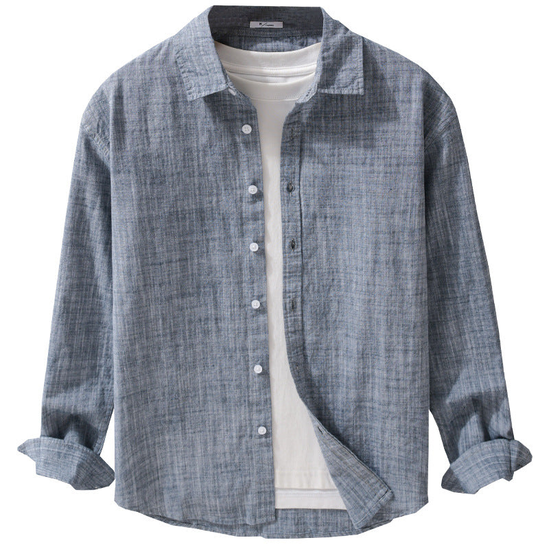 Herren Texturiertes Leinen-Baumwoll-Overshirt im Relaxed-Fit mit Hemdkragen und durchgehender Knopfleiste Nord Taschen