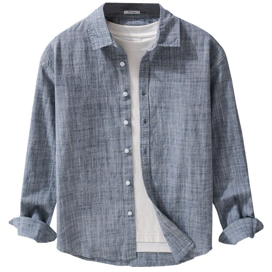 Herren Texturiertes Leinen-Baumwoll-Overshirt im Relaxed-Fit mit Hemdkragen und durchgehender Knopfleiste Nord Taschen