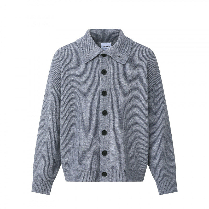 Unisex Boxy-Strickjacke mit Hemdkragen, gerippter Struktur und durchgehender Knopfleiste Nord Taschen