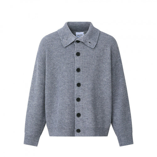 Unisex Boxy-Strickjacke mit Hemdkragen, gerippter Struktur und durchgehender Knopfleiste Nord Taschen