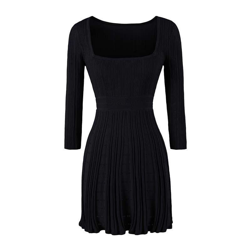 Damen Figurbetontes Feinstrick-Midikleid mit eckigem Ausschnitt und plissiertem Rock Nord Taschen